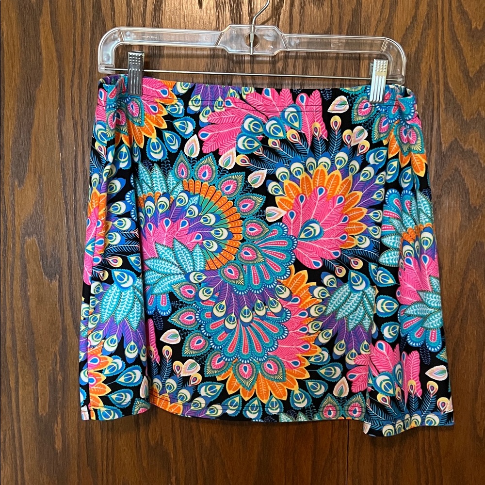 Vibrant Multicolor Skirt with Peacock Feather Design